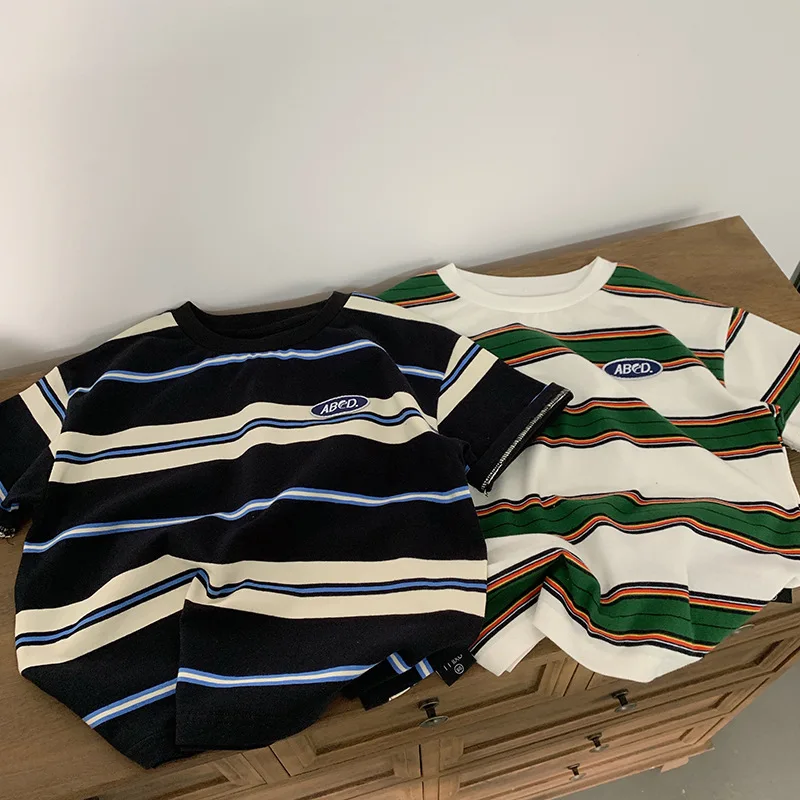 2026 Children's Striped T-shirts For Boys Girls From 2 To 10 Years Old Kids Summer Tees Cotton Loose T Shirt Casual Kids Tops
