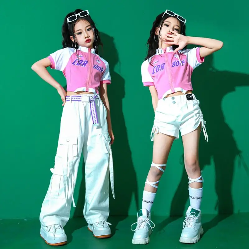 Girls Crop Top Cargo Pants Street Dancing Clothes for Teenage Ballroom Hip Hop Clothing  Children Jazz Street Dance Costumes image 4