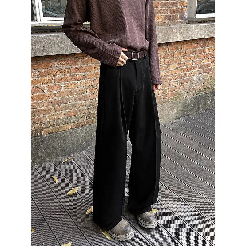 

Bla Cleanfit American Folded Casual Men's Loose Wide Leg Suit Pants Drapey High End Feeling Straight Tube Polyester Fiber