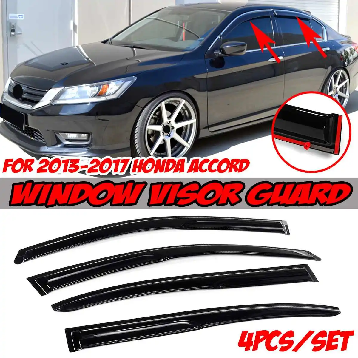 4x Car Side Window Visor Guard Vent Window Visors Sun Rain Guard Vent Deflectors Awning Shelter For Honda For Accord 2013-2017