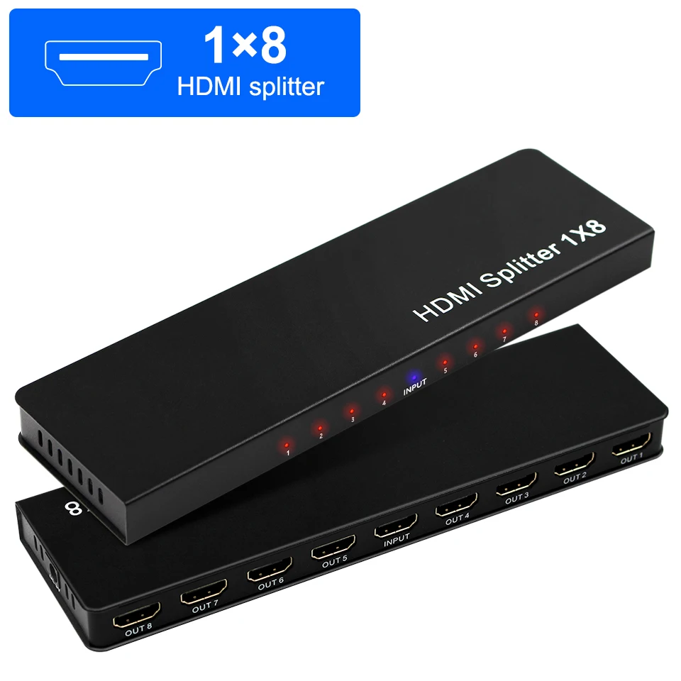 Divisores hdmi 4k 1 in 8 out 4K 1x8 HDMI 8 Port HDMI Video Splitter Audio 3D 2160p 1 In to 8 Out 1x8 HDMI Splitter Converter