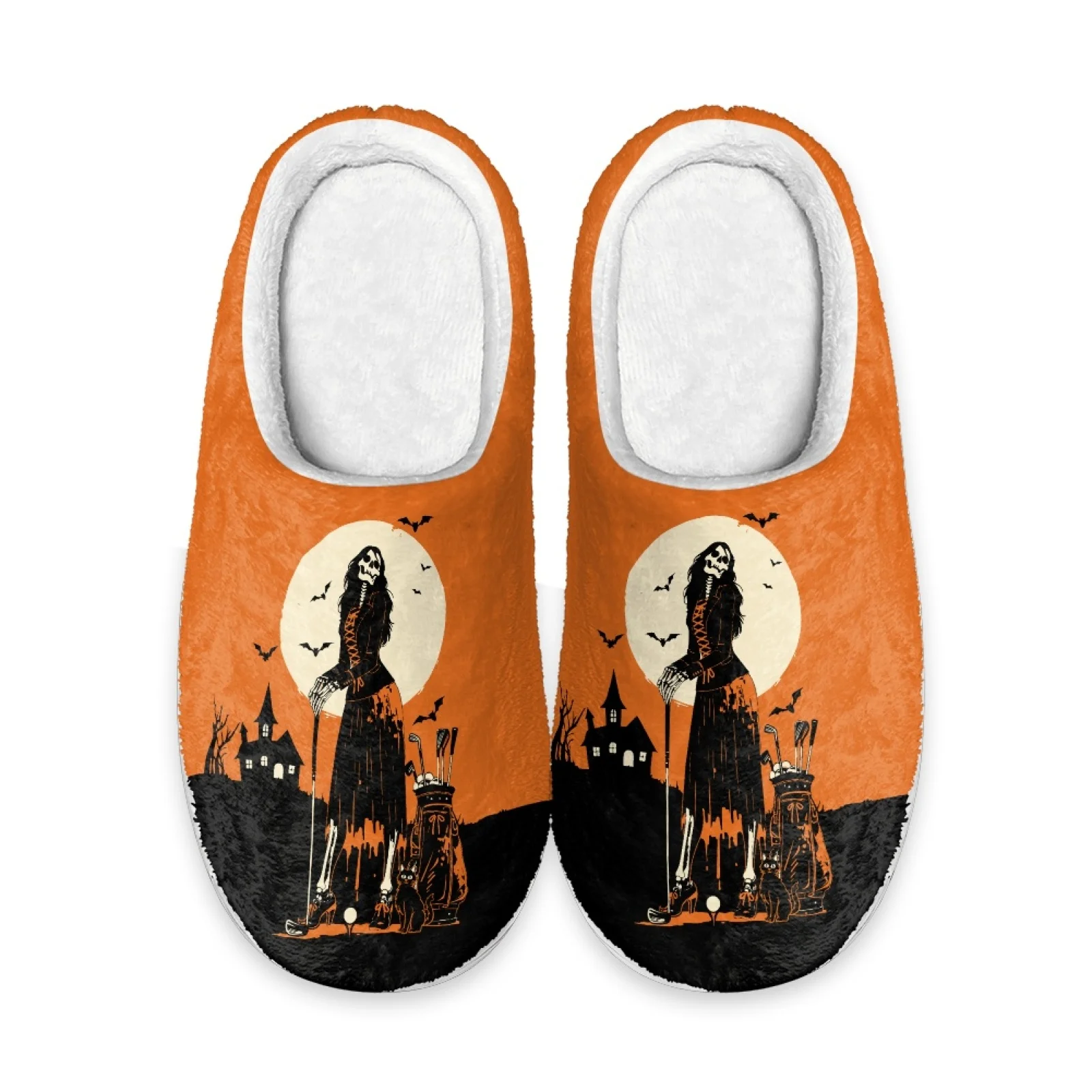 PENSTROLL Halloween Skeleton Print Closed Toe Guest Slipper Home Shoes Extra Wide House Shoes Slippers For Wide Feet Women