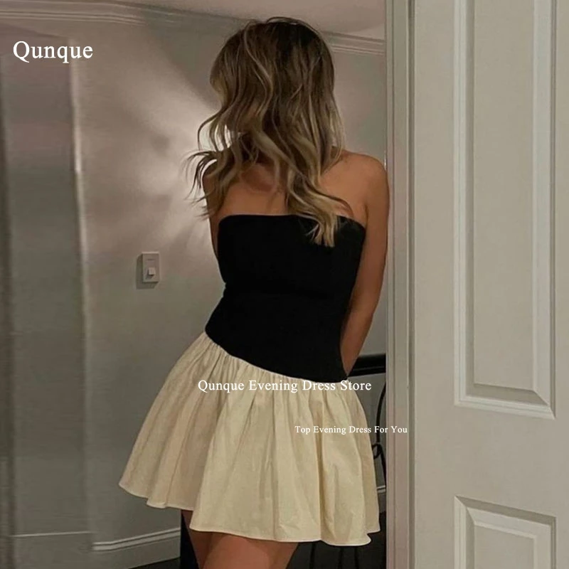 

Qunque Sexy Mini Robes De Cocktail Sleeveless Satin Short Prom Dresses Skirt Ruched Plus Size Fashion Special Occasion Dress