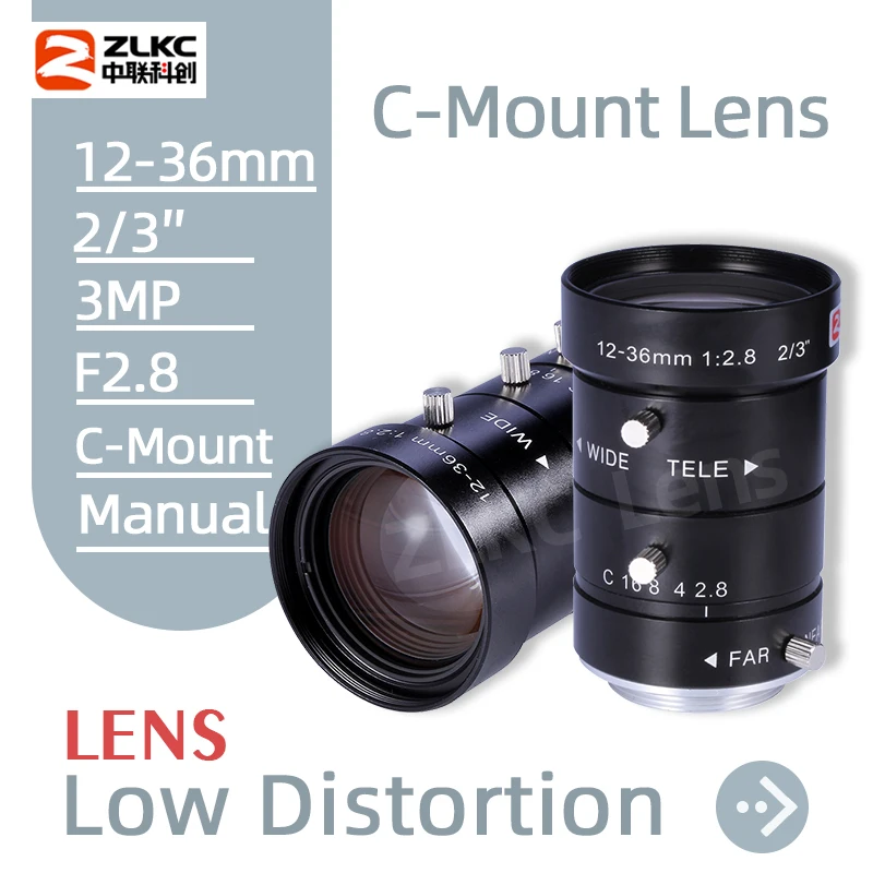 

ZLKC 3.0Megapixel C Mount Zoom 12-36mm 2/3 Inch Varifocal Lens FA Machine Vision CCTV F1.4 Manual Iris Lenses 3MP Low Distortion