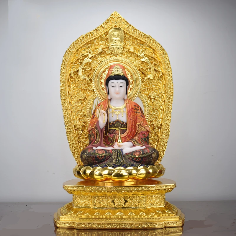 

38CM Large Southeast Asia Home store COMPANY TOP grade bless safe Good luck gold Guanyin PU SA buddha jade gilding God statue