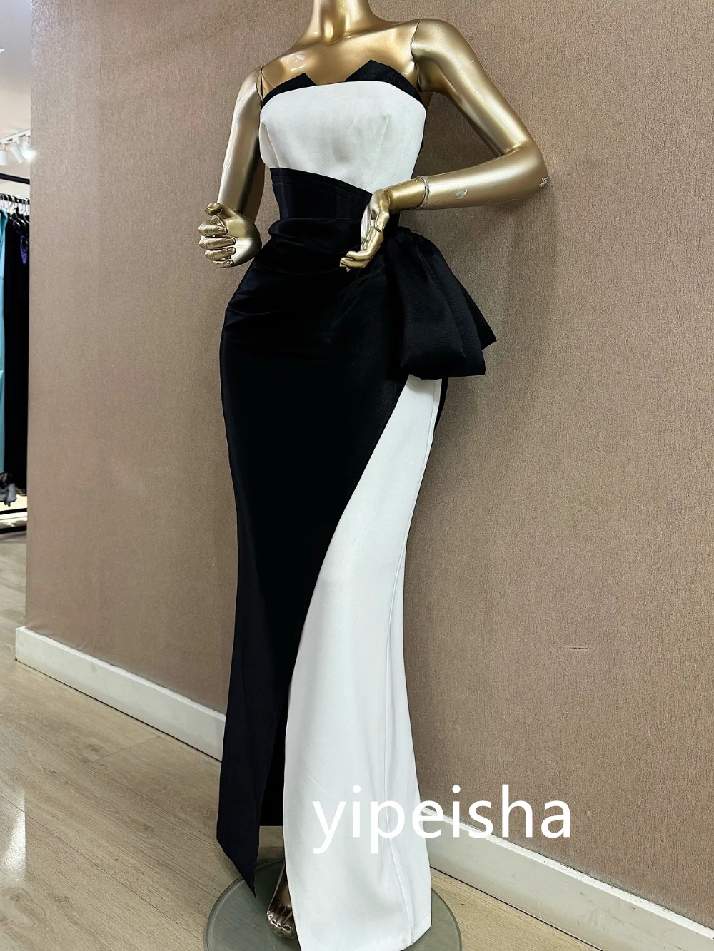 Customized Elegant Jersey Pleat Mermaid Strapless Midi Dresses Prom  Classic Exquisite Modern Style Pastrol Unisex Chinese 