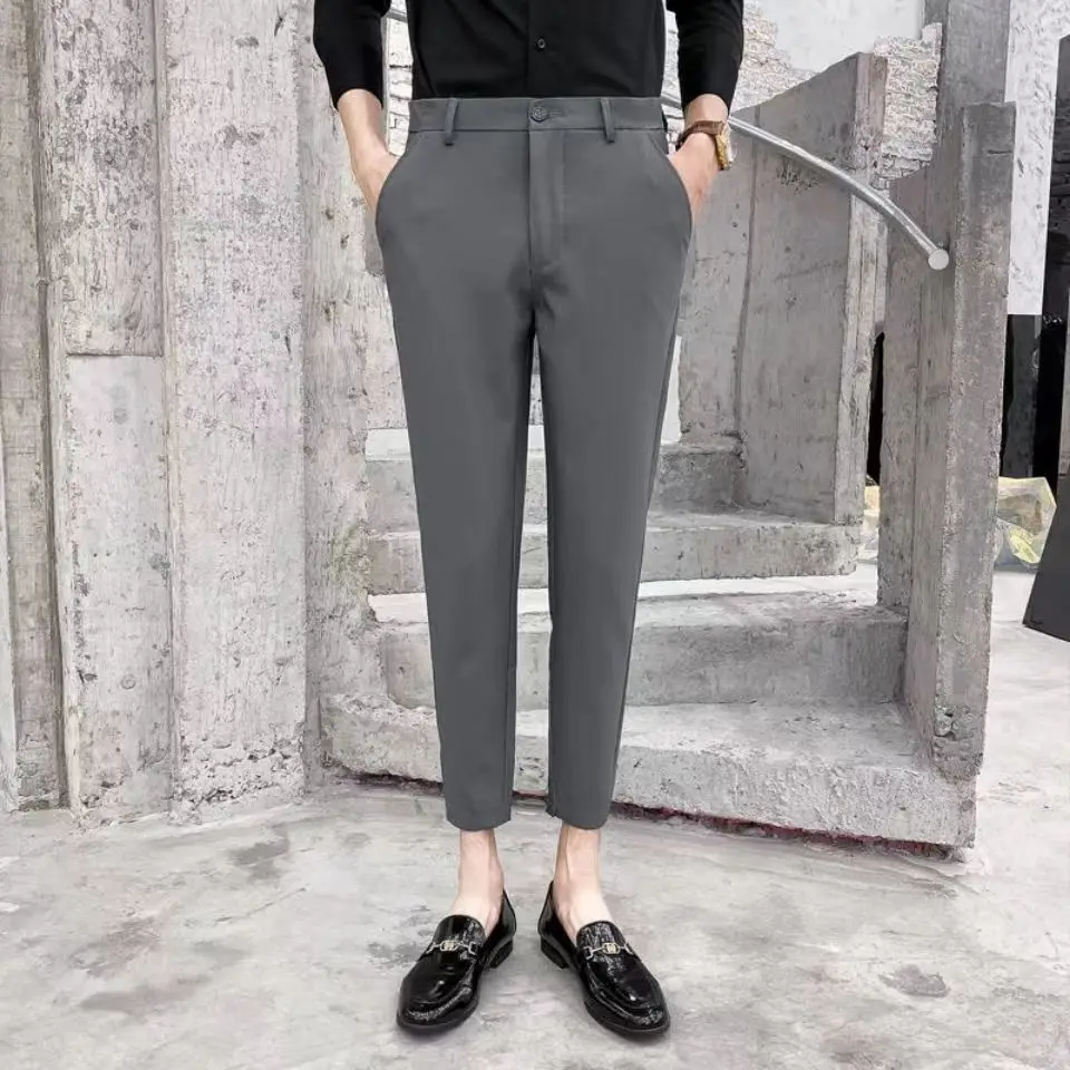 

Office Suit Trousers for Men Work Clothes Offer Cheap Dress Korean Style Chinese Homme Fashion Anti-wrinkle Up Man Suits Pants
