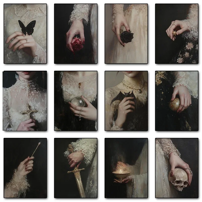 خمر القوطية الظلام أناقة امرأة الملصقات قماش الطباعة رومانسية المكابري جدار صورة فنية لغرفة المعيشة ديكور المنزل الهدايا