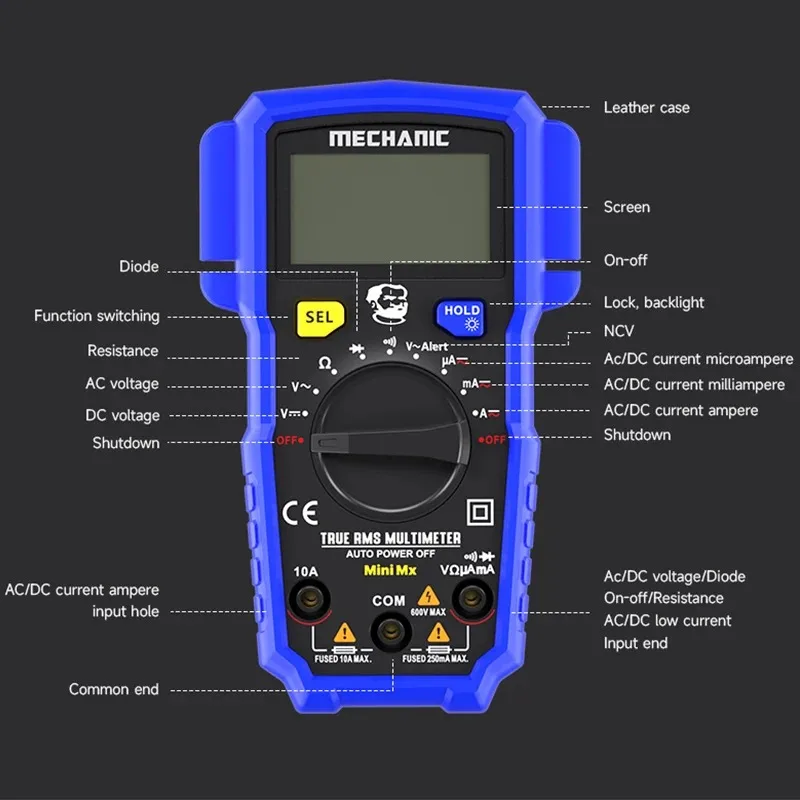 Imagem -05 - Mecânico-mini mx Multímetro Inteligente de Alta Precisão Anti-queima Inteligente Desligamento Automático Instrumento de Medição de Tensão Atual