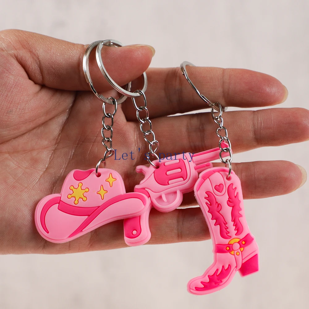 12Pcs Pink Western Cowgirl Boots Cowboy Hat Keychains for  display picture 3