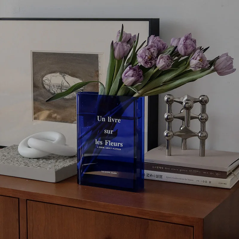 CuteLife Acrylic Vase Klein Blue Book Transparent Modern Decoration Home Table Flower Vase Wedding Hydroponic Room Plant Vases