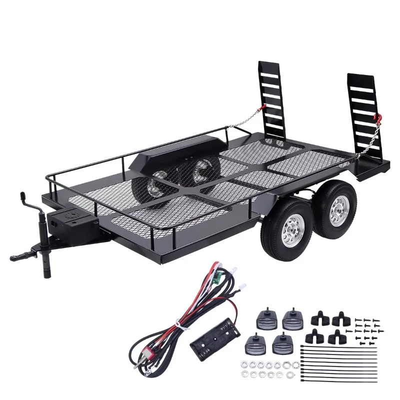 Metal Flatbed Trailer for 1/10 RC Crawler Car AXIAL SCX10 II  90046 RC4WD D90 Jeep Chevrolet TRX6 Upgrade Accessories