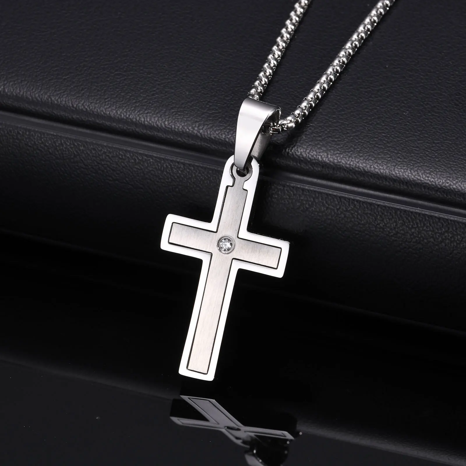 Simple Mens Cross Necklace,Stainless Steel Pendant Necklaces,Minimalist Prayer Christian Jewelry Gifts