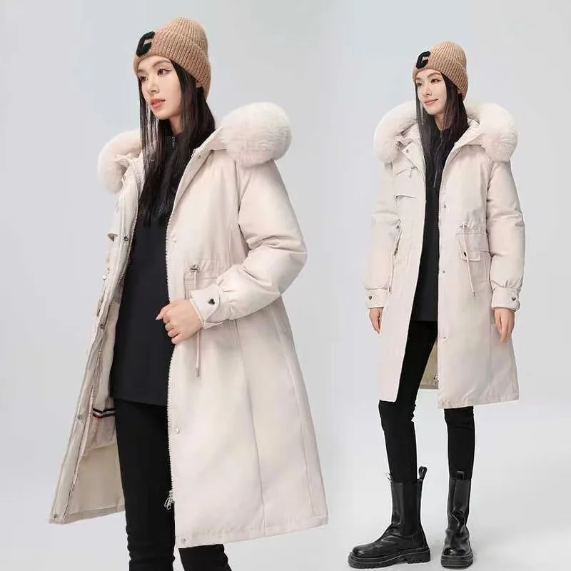 Winter Women Jacket Parka Clothes Loose Long Coat Wool Liner Hooded Jacket Fur Collar Warm Thick Warm Snow Wear Padded Parka