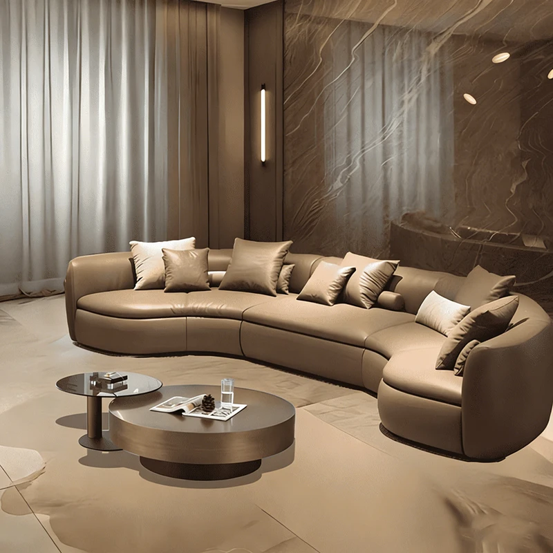 Nordic Curved Leather Set First-Layer Cowhide Italian-Style Light Luxury Modern Minimalist High-End Commercial Modular Sectional