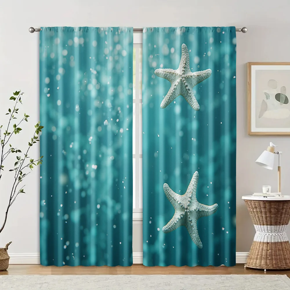 2pcs, Curtains Roller Blinds Starfish effect Polyester Easy Install (without rod) Home Decor Ldeal for Bedroom, Living Room,