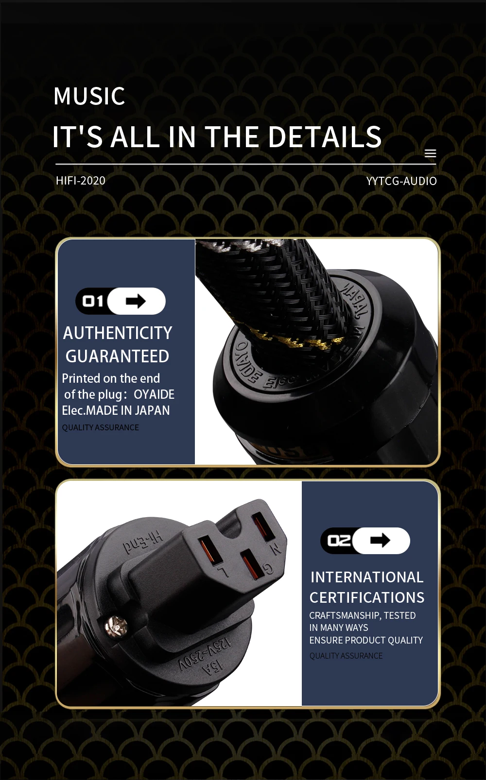 YYAUDIO HIFI-Netzkabel, hochwertige EU-/US-Standard-Steckdose mit Rhodiumbeschichtung, hochreines OCC-Kabel mit TV-Verstärkerfilter – Detail 6