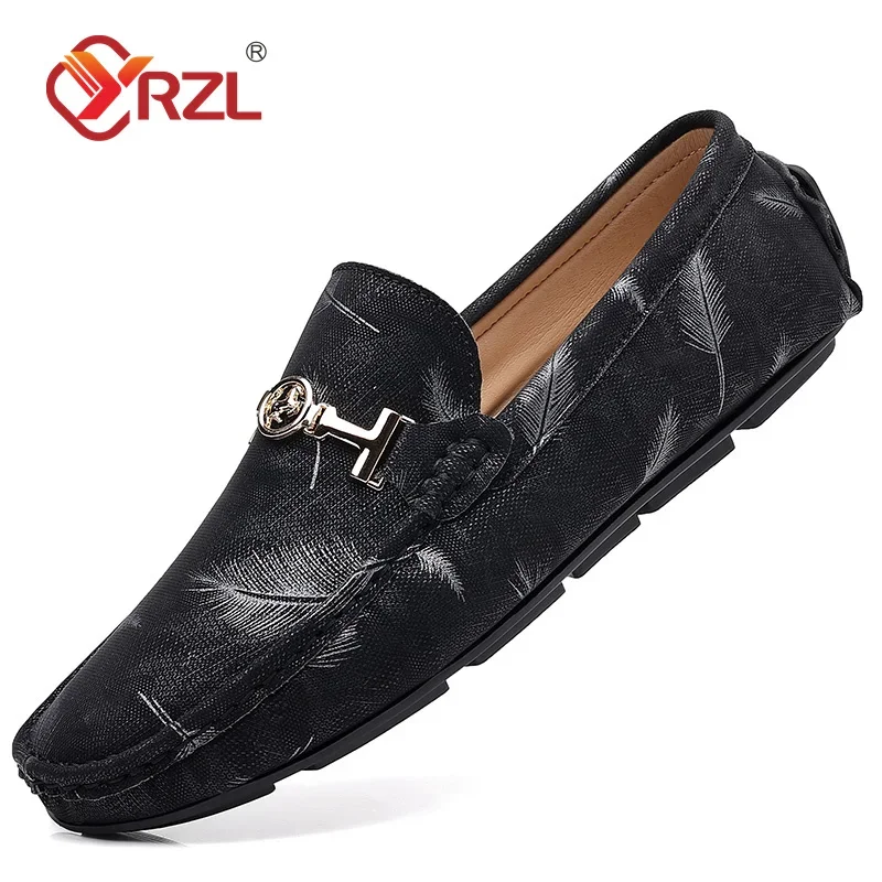 YRZL Loafers Men Casual Shoes Luxury Brand Mens Loafers Feather Print Moccasins Breathable Slip on Loafers for Men Size 48