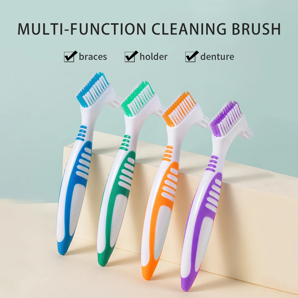 1/4pcs Denture Brush Double Ended Denture Cleaning Toothbrush Soft Bristle Brush Head Oral Care  Hygiene Dental Brush