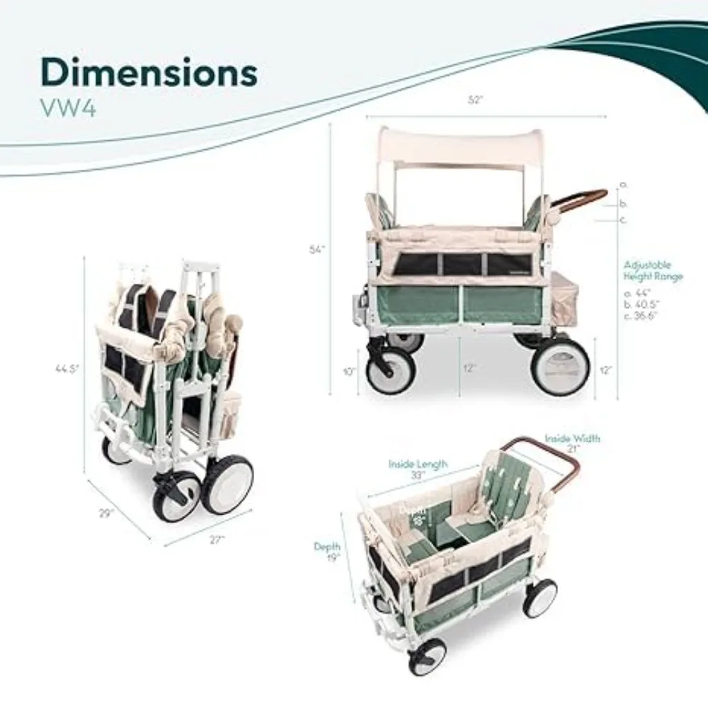 Stroller Wagon (4 Seater) - Collapsible Wagon Stroller with Bumper, Functioning Headlights, and All-Terrain XL