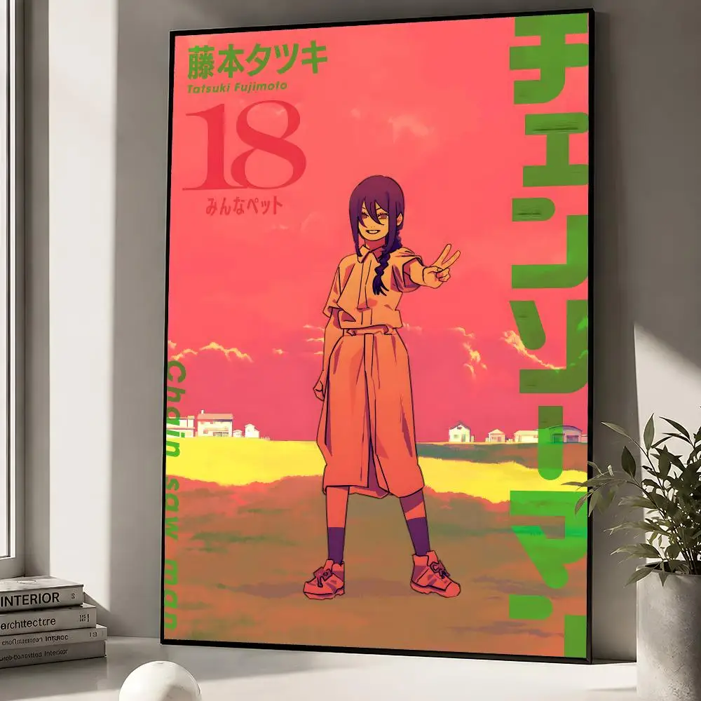 Anime Chainsaw Man Denji Pochita Makima Poster zum Abziehen und Aufkleben, Wandkunst, PP, wasserfest, HD, Schlafzimmer, Wohnzimmer, Heimdekoration, Geschenk – Detail 14