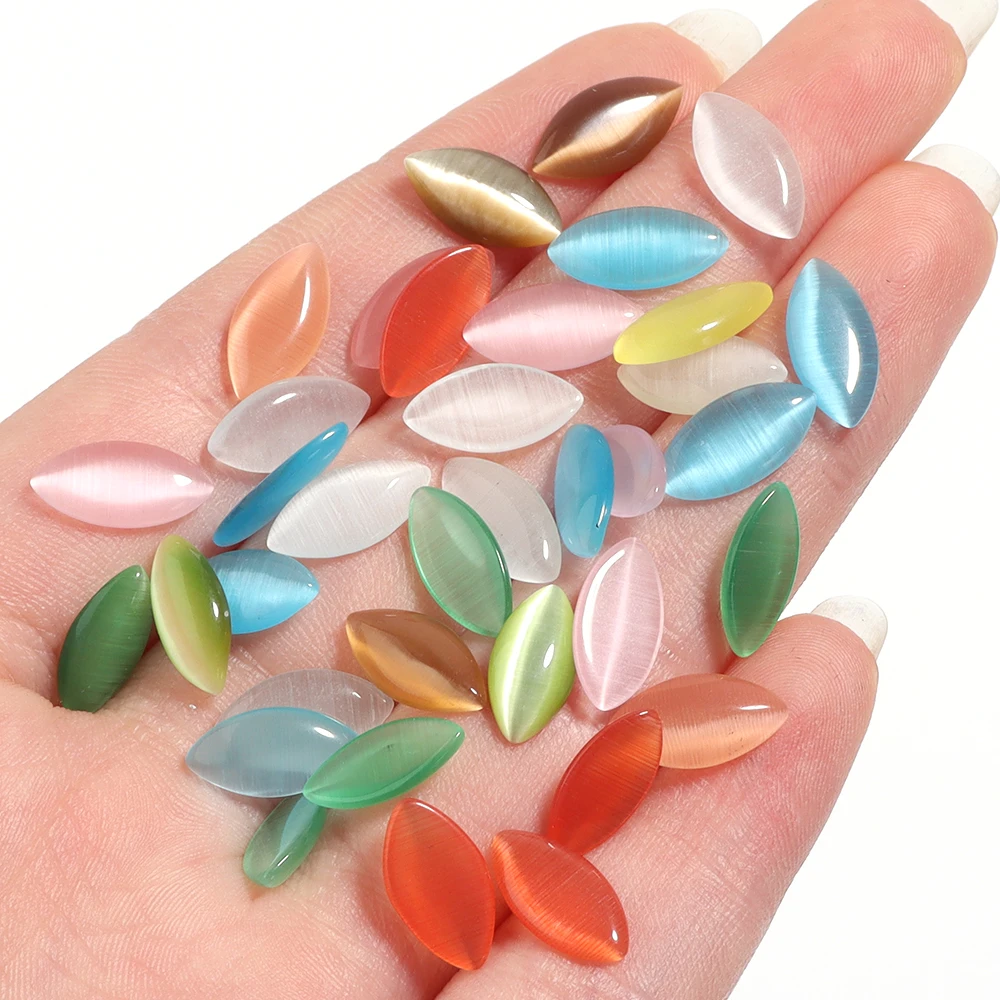 30pcs Natural Stone Cat Eye Cabochon Marquise Shape Loose Beads Cabochon for Jewelry Making diy Necklace Bracelet Accessories