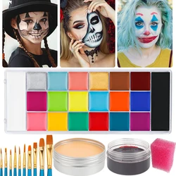 Kit de pintura facial, maquillaje corporal y polvo suelto de 3 colores, pintura al agua no tóxica, aceite con pincel, fiesta de Cosplay de Halloween, 12 unidades