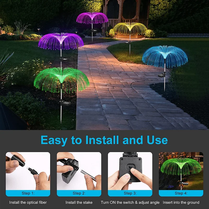 1pc Solar Jellyfish Light Color Change Solar Firework Light Outdoor Optical Fiber Lawn Lamp Landscape Decoration Garden Light