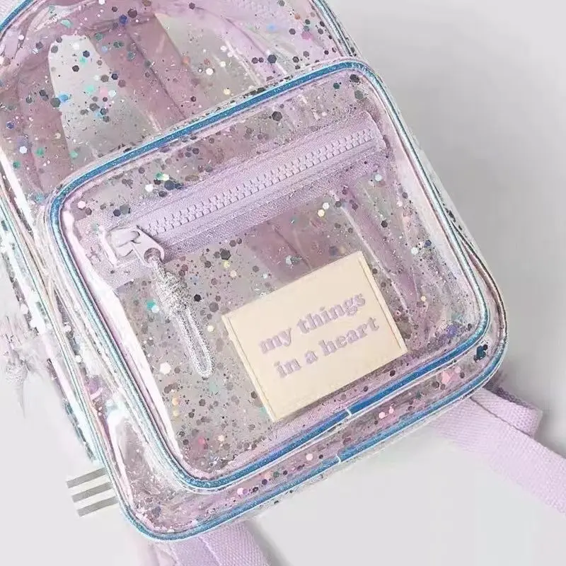 Girls Mini School Bags Fashion Trendy Ornament Child Simple Breathable New Designer Purple Transparent Backpack With Zipper