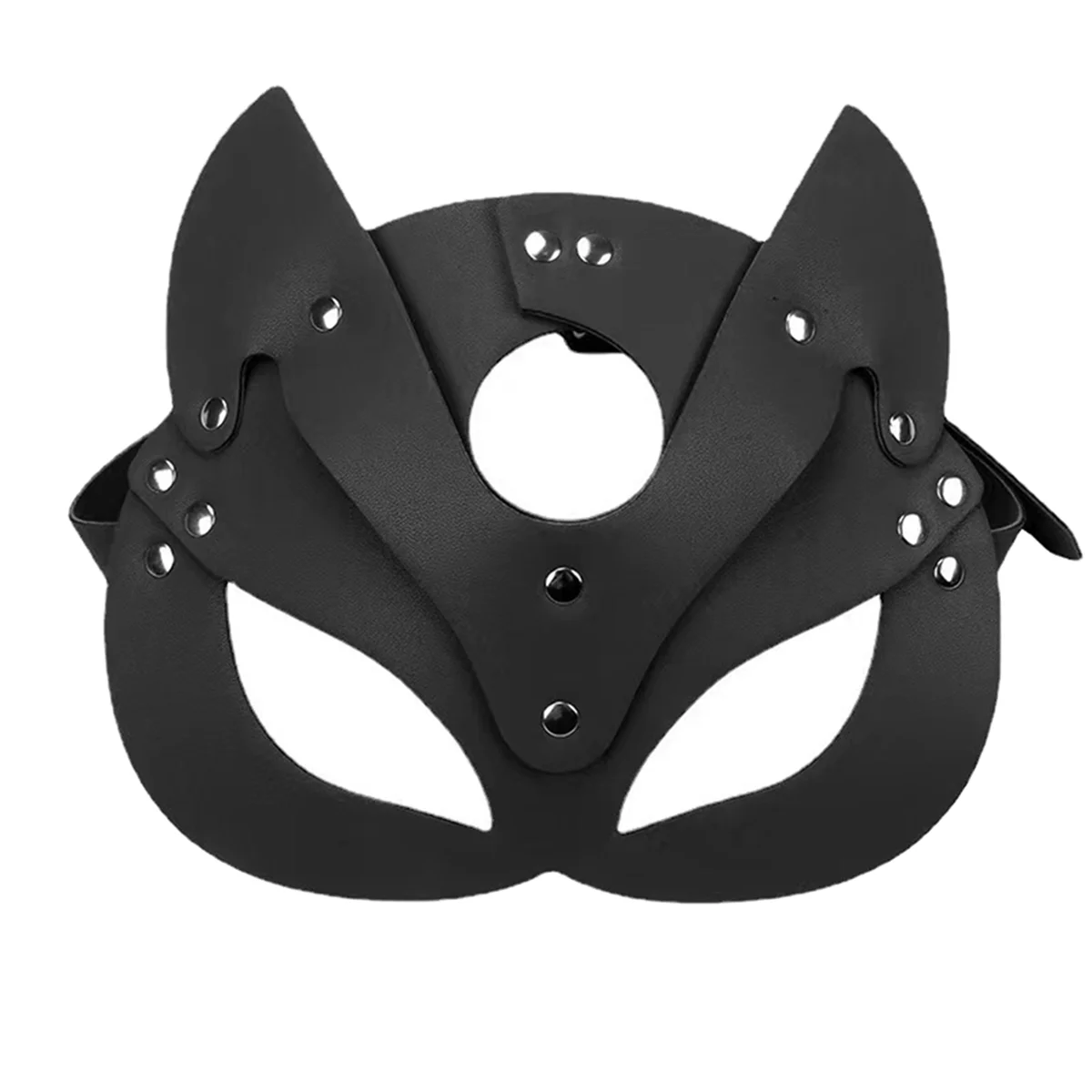 Máscara de gato de media cara para mujer, máscara de gato de cuero, orejas, accesorio de disfraz de Cosplay, negro