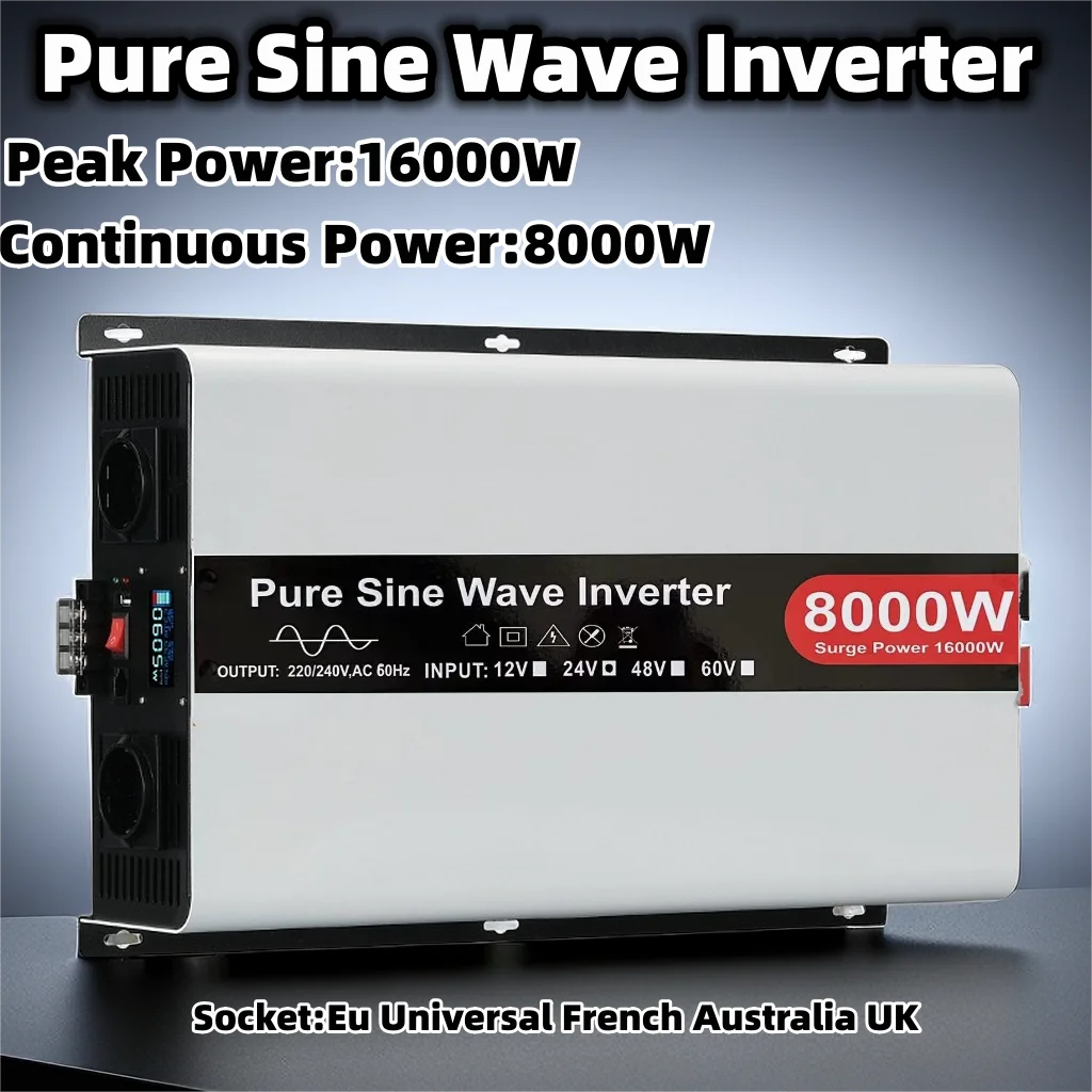 

16000W 8000W Pure Sine Wave Inverter 8KW DC 12V 24V 48V To AC 110V 120V 220V Portable Charger Solar Off Grid Power Inverters