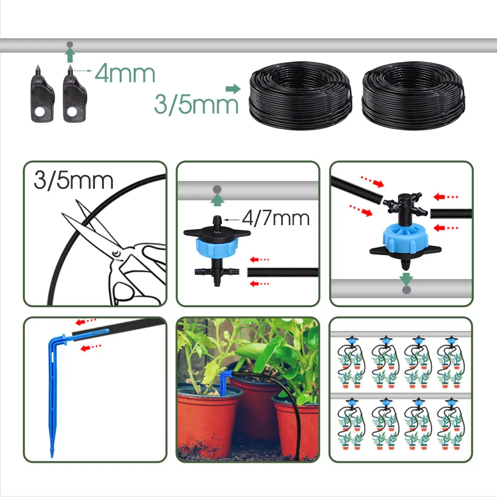 Zestaw do nawadniania kropelkowego węża 20M 2L 4L 8L 3/5mm zestaw do nawadniania z kroplomierzem do roślin doniczka ogrodowa System nawadniania