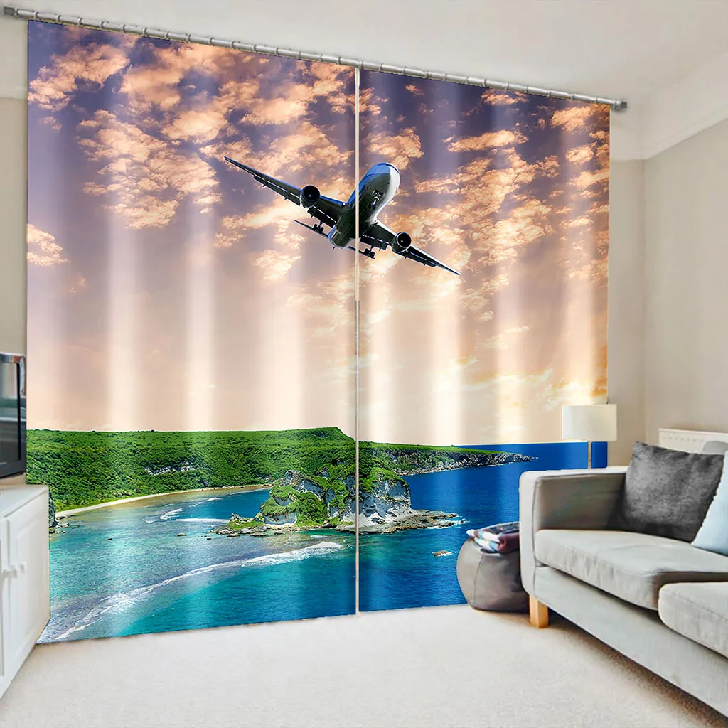 High quality custom 3d curtain fabric blue sky fly curtains 3D Window Curtains For Living Room Bedroom