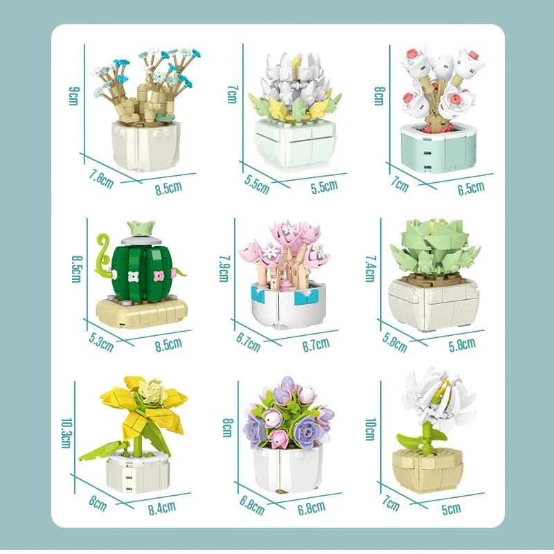 Block City piante in vaso fai da te succulente Cactus Gypsophila Bonsai Tree giardini blocchi di costruzione romantici modello bambini set kit giocattoli
