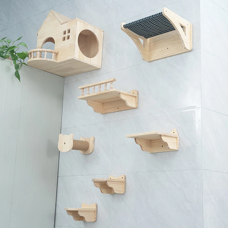 Wall Mounted Solid Wood Cat Climbing Frame Game Stand  Scratching Platform Tower Condo Tree Cats Mat Products Sofa Pet Products