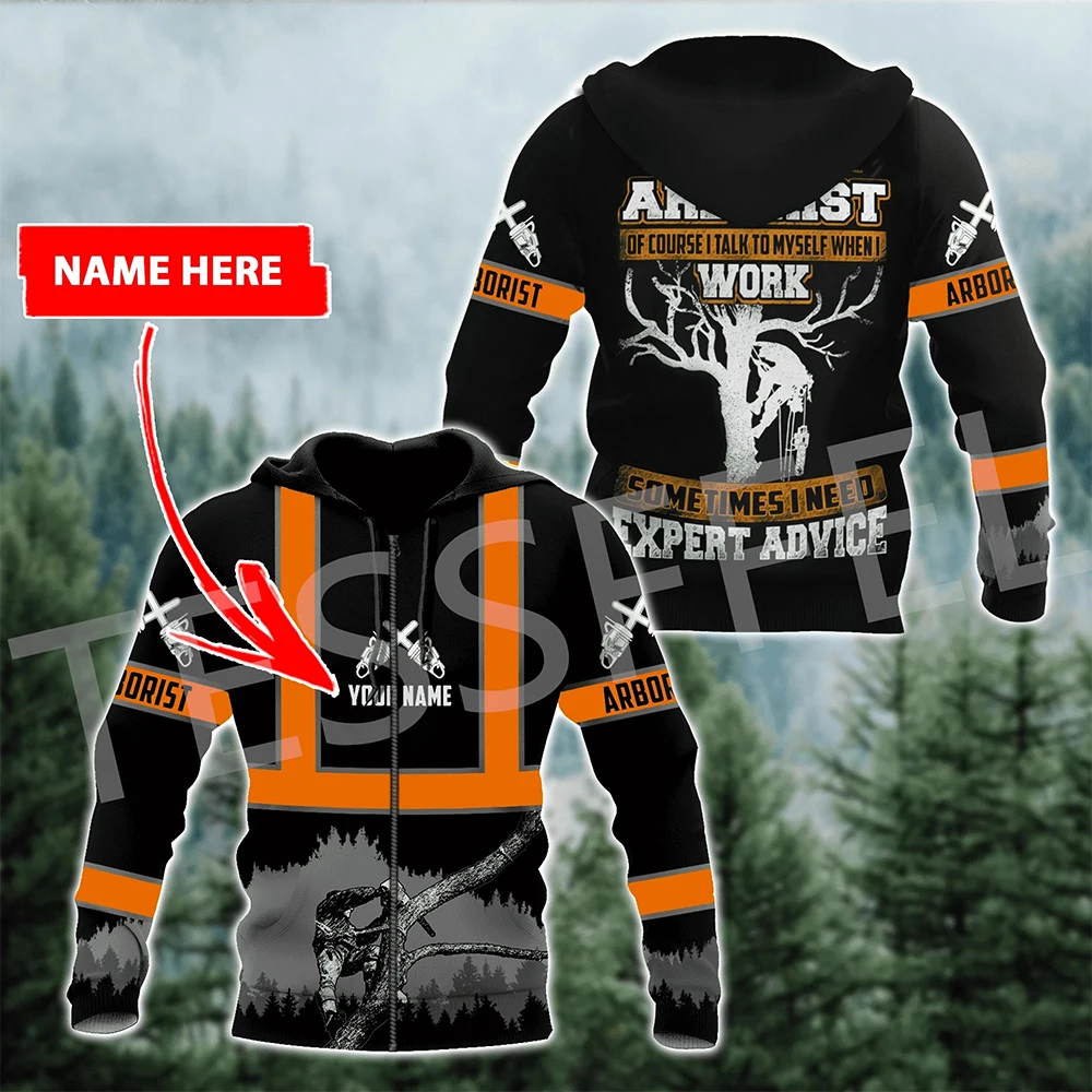 Custom Name Arborist Logger Chainsaw Carpenter Worker Tattoo Streetwear 3DPrint Pullover Harajuku Jacket Casual Funny Hoodies X8