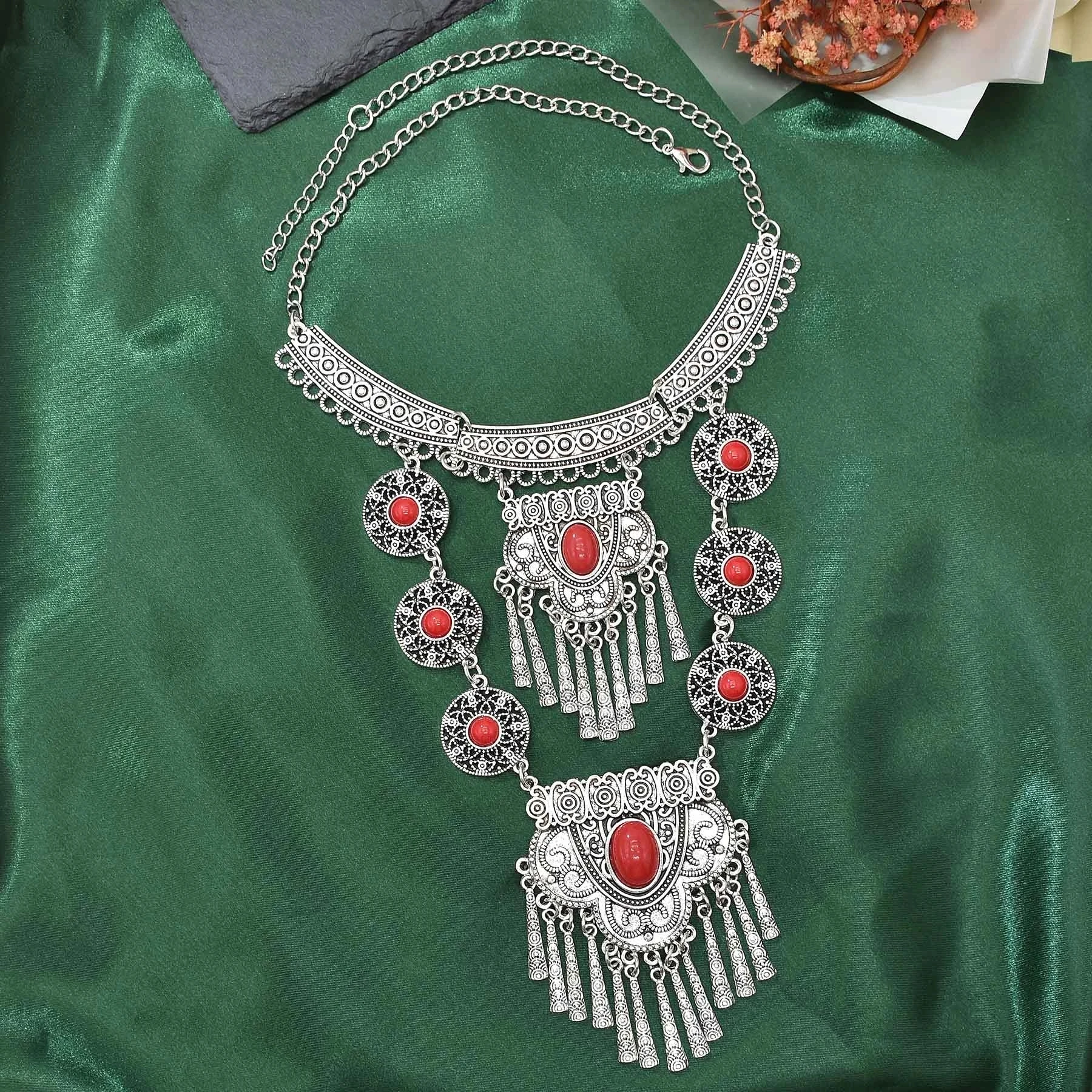 Afghan Bohemian Long Necklace For Women Vintage Ethnic Gypsy Beach Antique Silver Color Statement Necklace Turkey Jewelry Gift