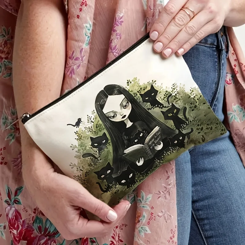 고딕 스타일의 책과 검은 고양이 화장품 가방 - 다기능 지퍼 파우치, 보석 보관 가방, 완벽한 여행용 지퍼 소형 가방