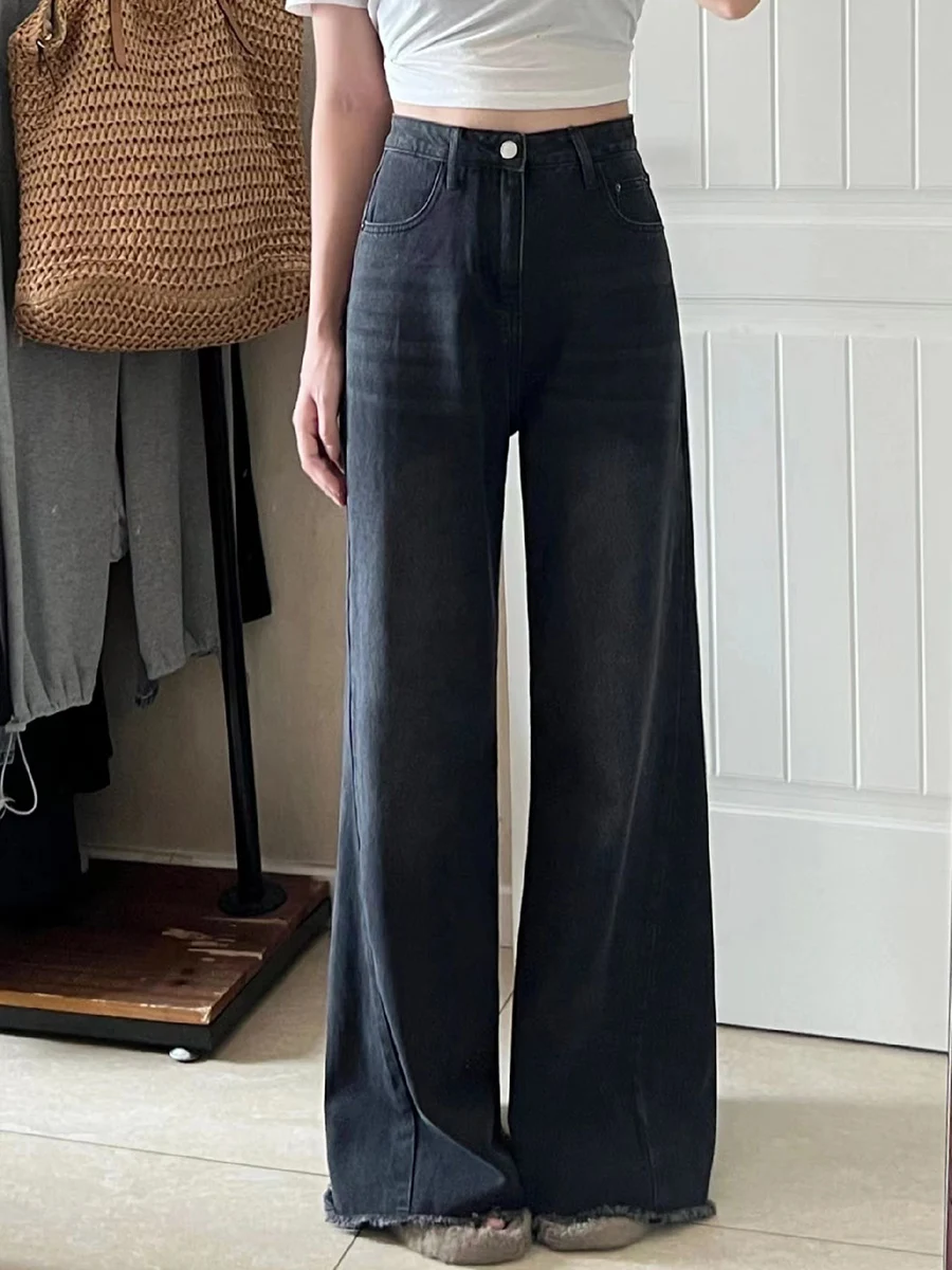 American Retro High Waist Wide Leg Jeans Women's Autumn Winter Tall Extended Length Slimming Non-Matching Bell Bottoms