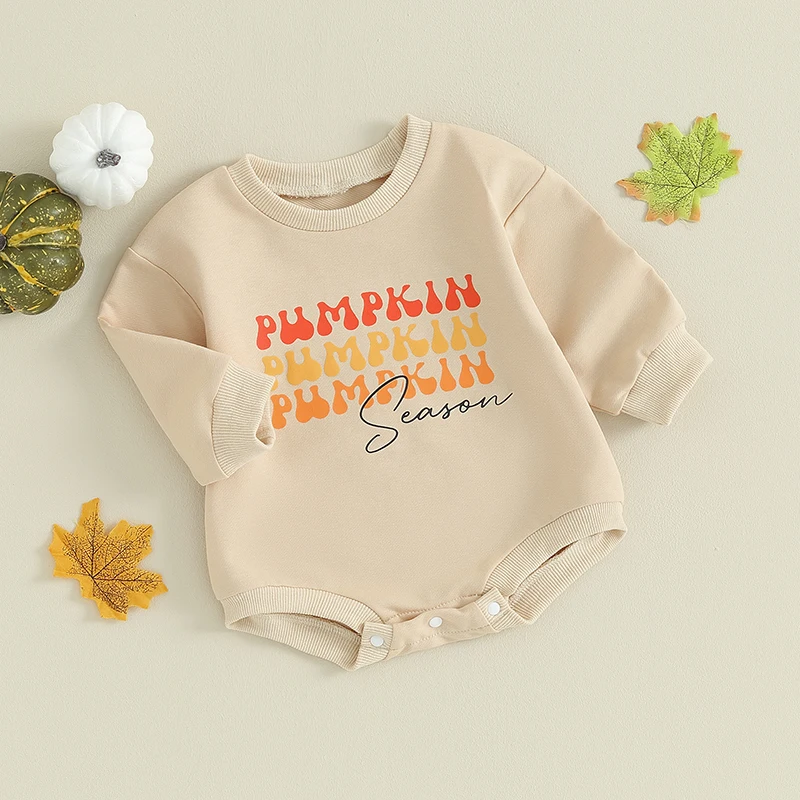 

Infant Halloween Outfits Pumpkin Letter Print Round Neck Long Sleeve Romper Newborn Girl Boy Clothes Baby Bodysuit