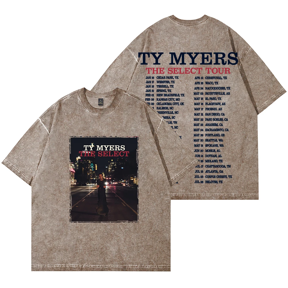 Ty Myers The Select Tour Merch Vintage Wash Tee Cosplay Women Men HipHop Short Sleeve Cotton T-Shirts