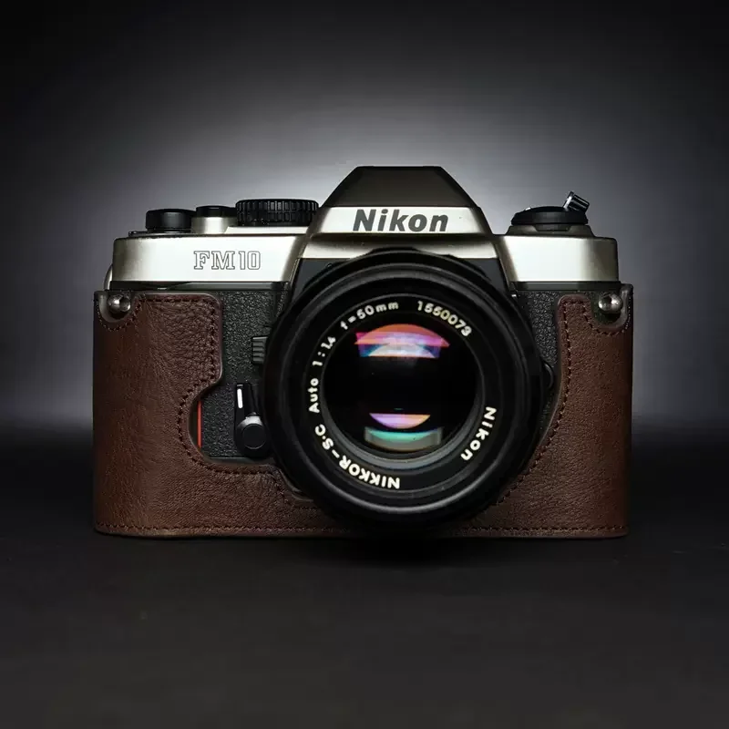 Design para Nikon FM10 feito à mão em couro genuíno meia capa para câmera Bolsa