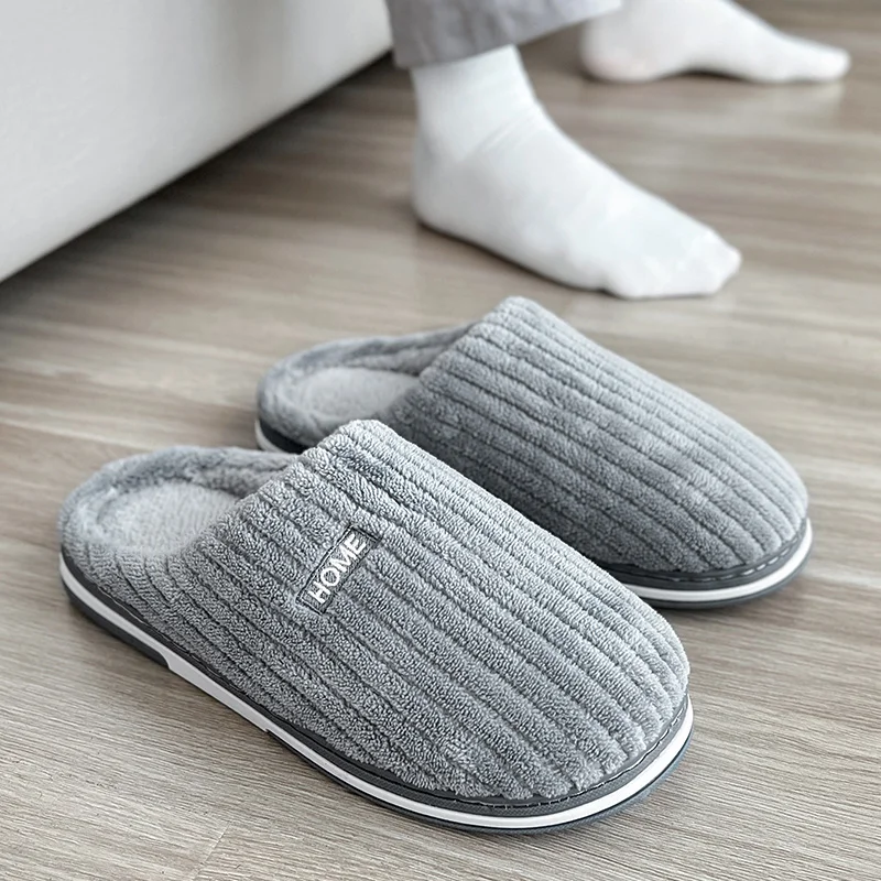 Winter Warm Solid Color Women Men Plush Slippers Thick fluffy Non-Slip Femal Male Indoor Home Cotton Shoes