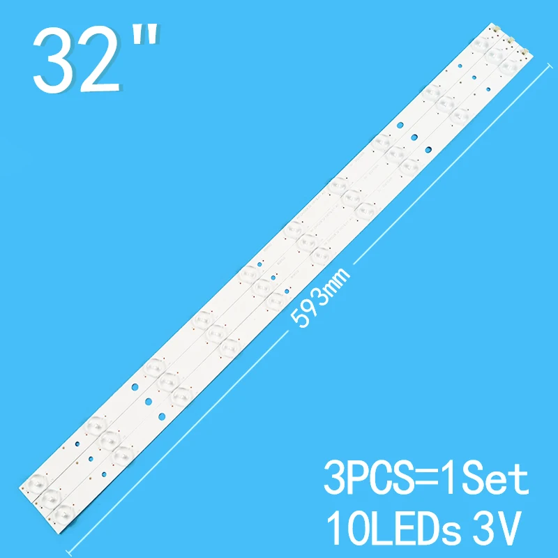 

New 3PCS/lot 593mm 10LEDs 3V For 32" LCD TV PLD32T710 LED502 RF-DH320E32-1001S-01 A0 backlight strip