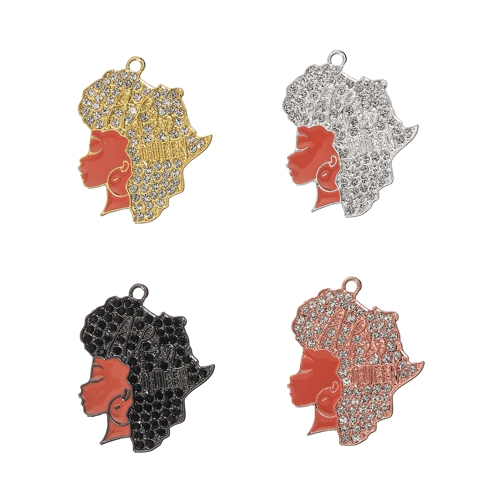 

10pcs Micro Pave Afro Queen Charms Black Girl Pendants for Bracelet Necklace Making Wholesale BGR221-BGR224