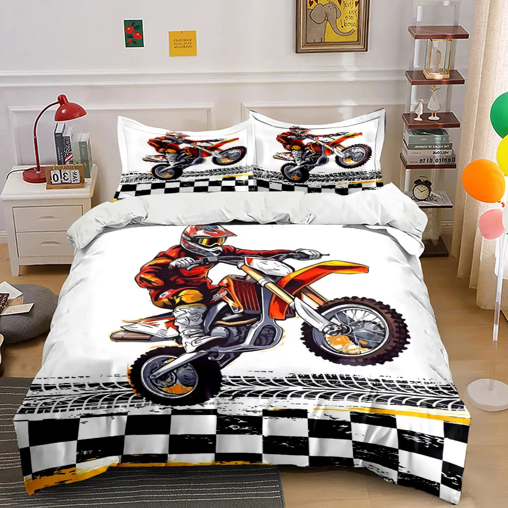 

Racer riding motocross bike jumping Print Bedding Set 1 Duvet Cover 2 Pillowcases for Adult and Children Luxury Gift Full Size