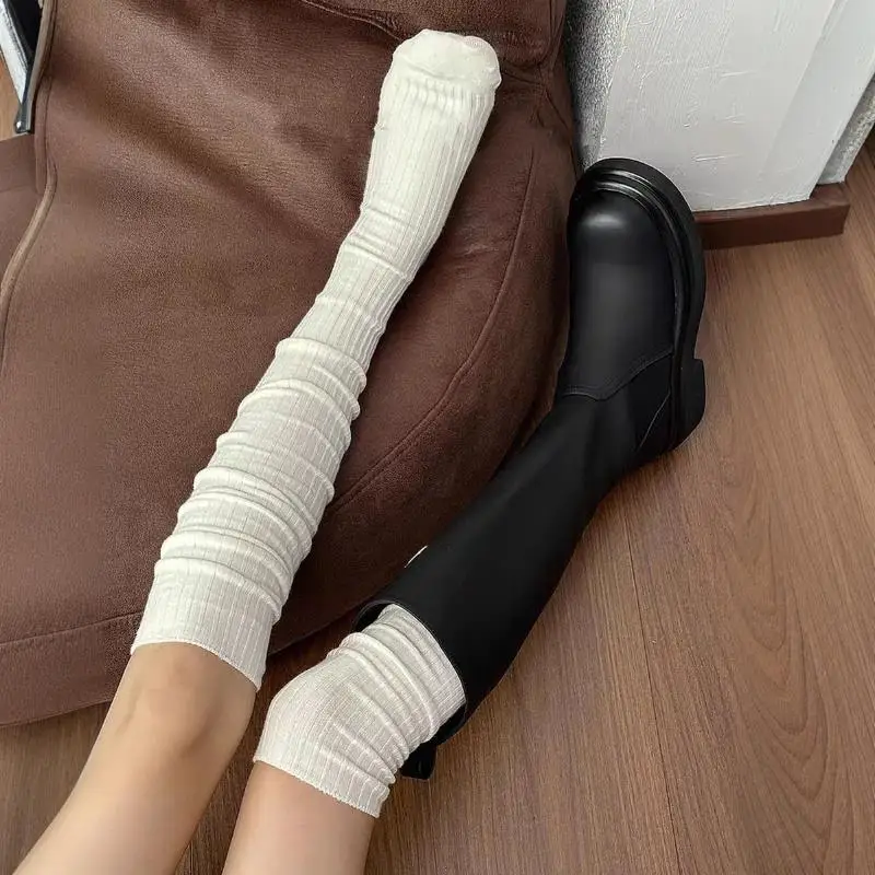 

Высокие носки до бедра с вертикальной вязкой, женские чулки в японском стиле, чулки до колена в стиле Лолиты для женщин, гольфы JK для девочек