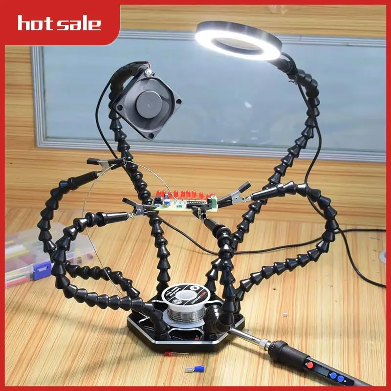 

A52I-Third Hand Soldering PCB Holder Tool Helping Hands Crafts Hobby Welding Station USB DC Cooling Fans 6Pc Flexible Arms