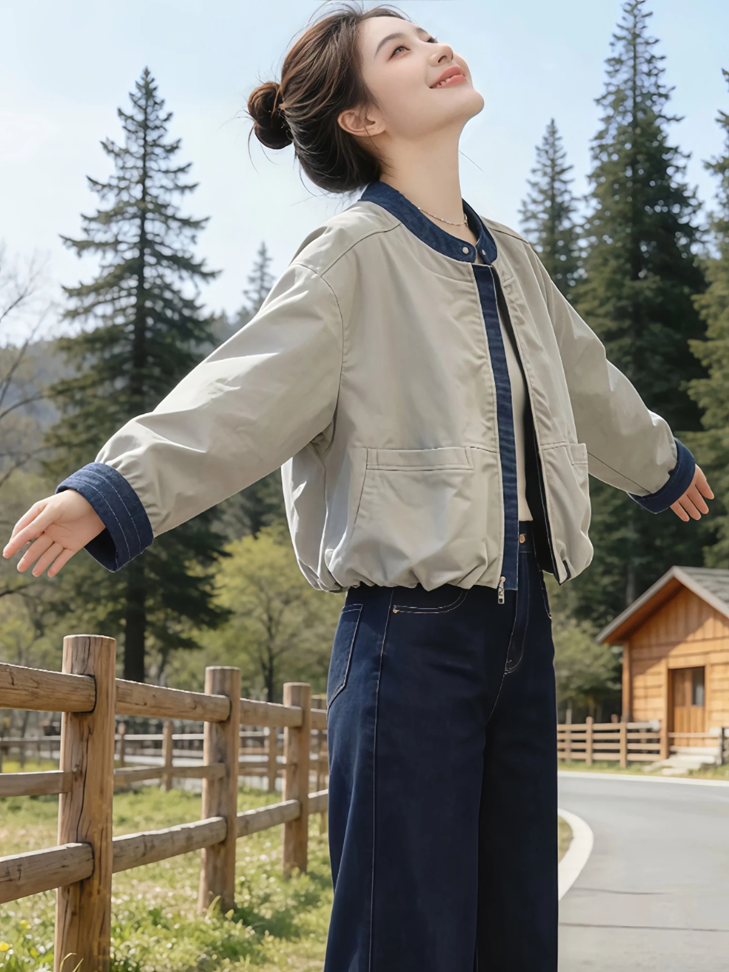 Retro Patchwork Long Sleeve Denim Jacket Women's Spring Autumn New Fashion Casual Loose Casual Coat Top Zipper Closure