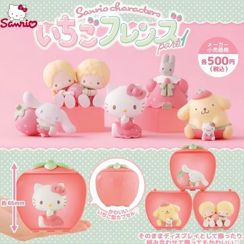 

Bandai Sanrio Strawberry Friend Twist Egg Pom Pom Purin Cinnamoroll Hello Kitty Little Twin Stars Marroncream Anime Figure Gifts